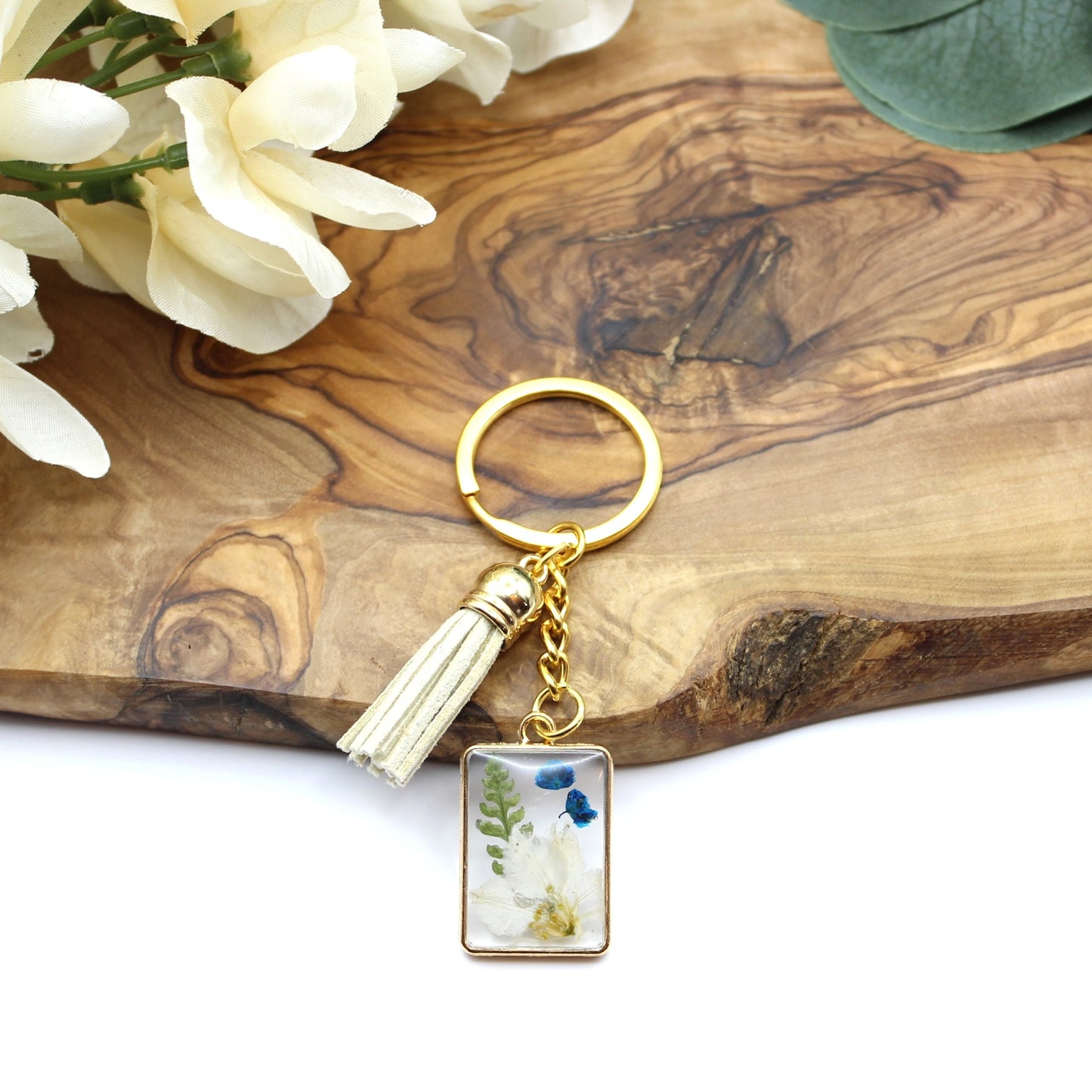 Pressed Flower Keychains-Gold