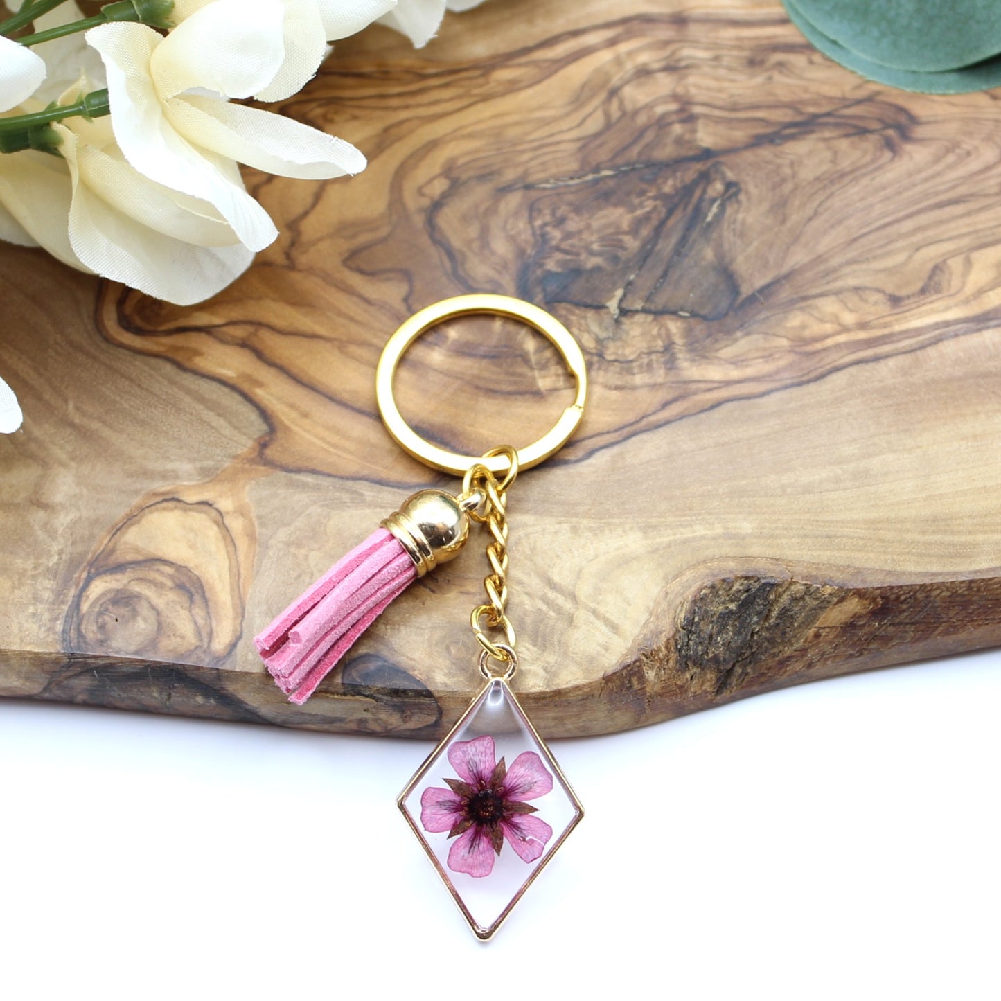 Pressed Flower Keychains-Gold