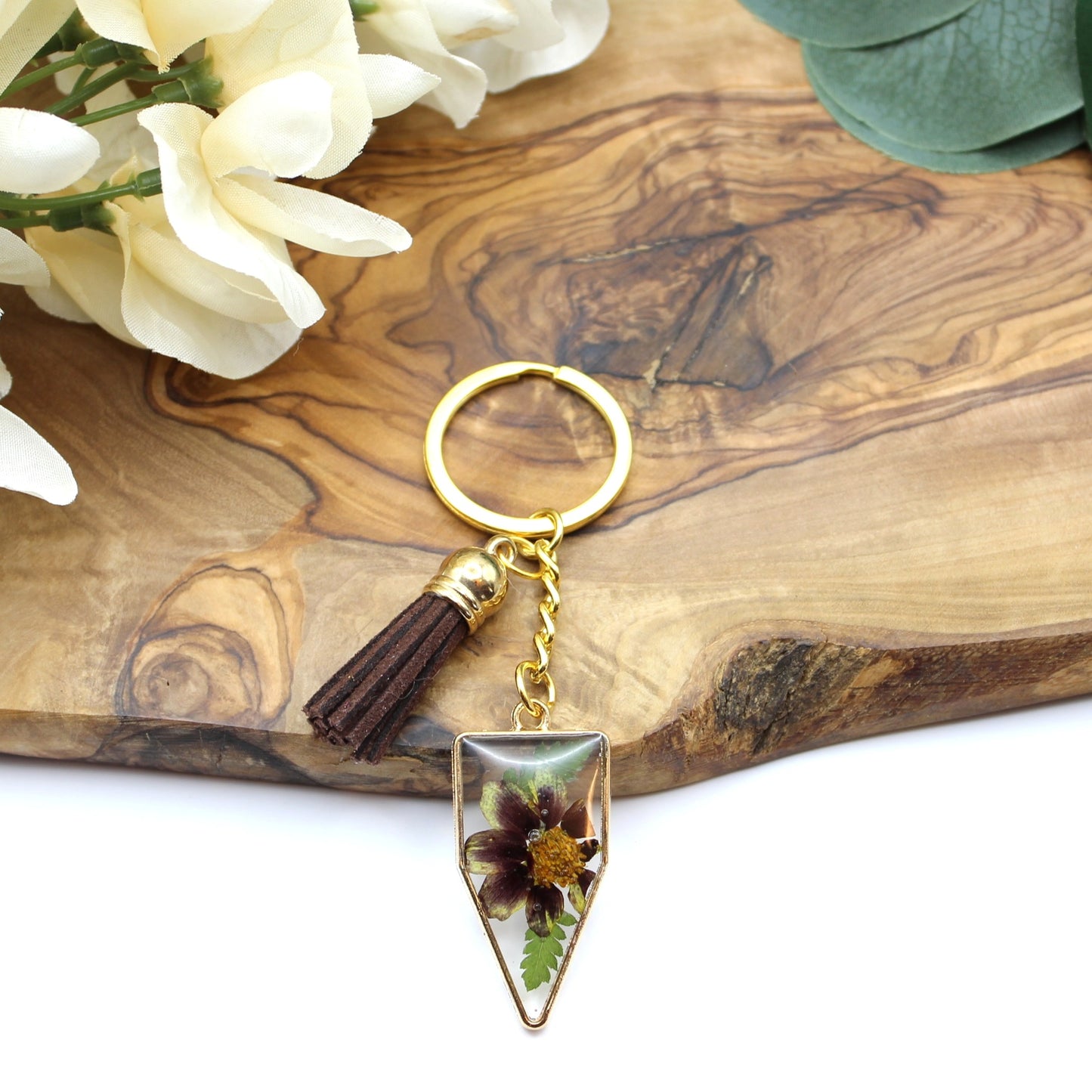 Pressed Flower Keychains-Gold
