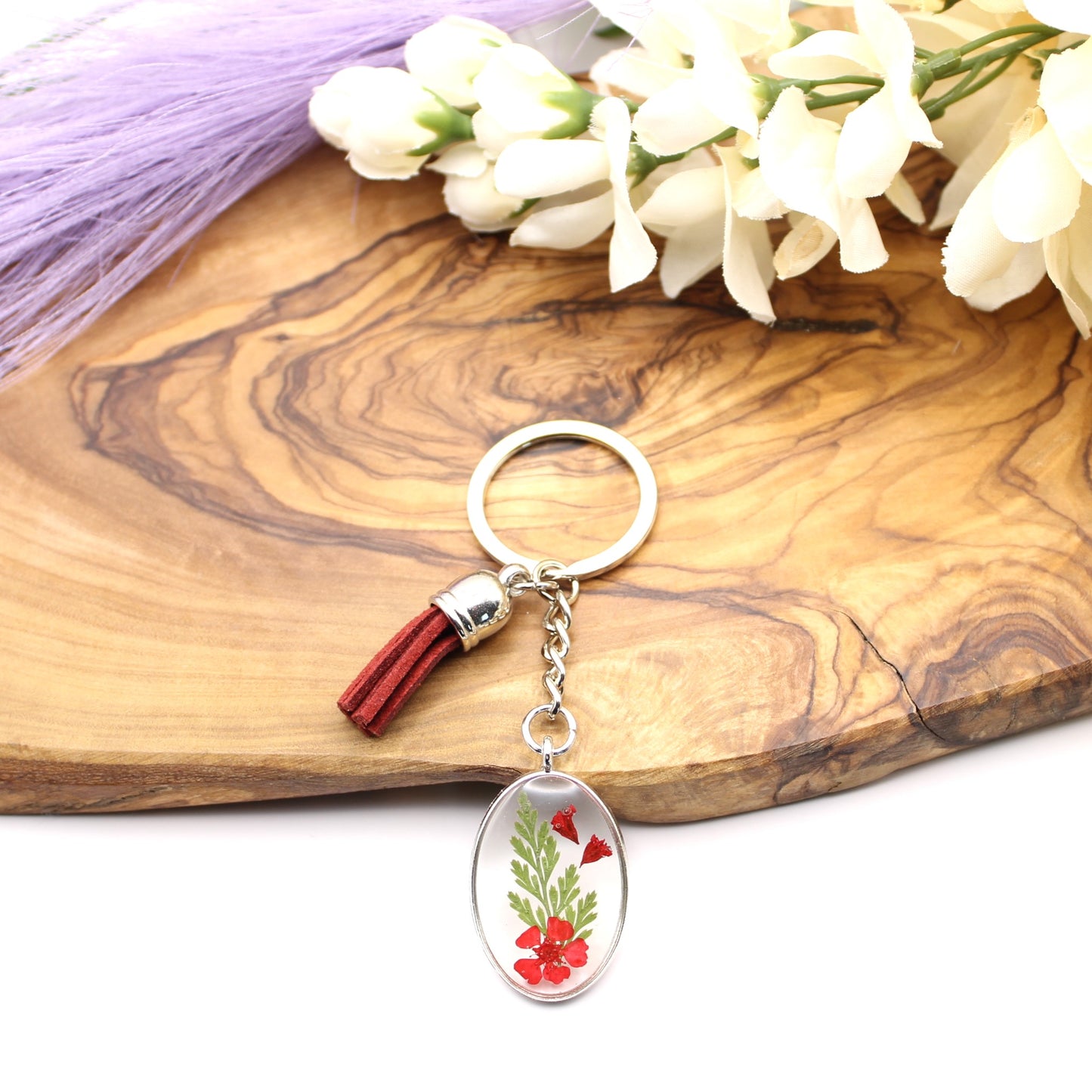 Pressed Flower Keychains-Silver