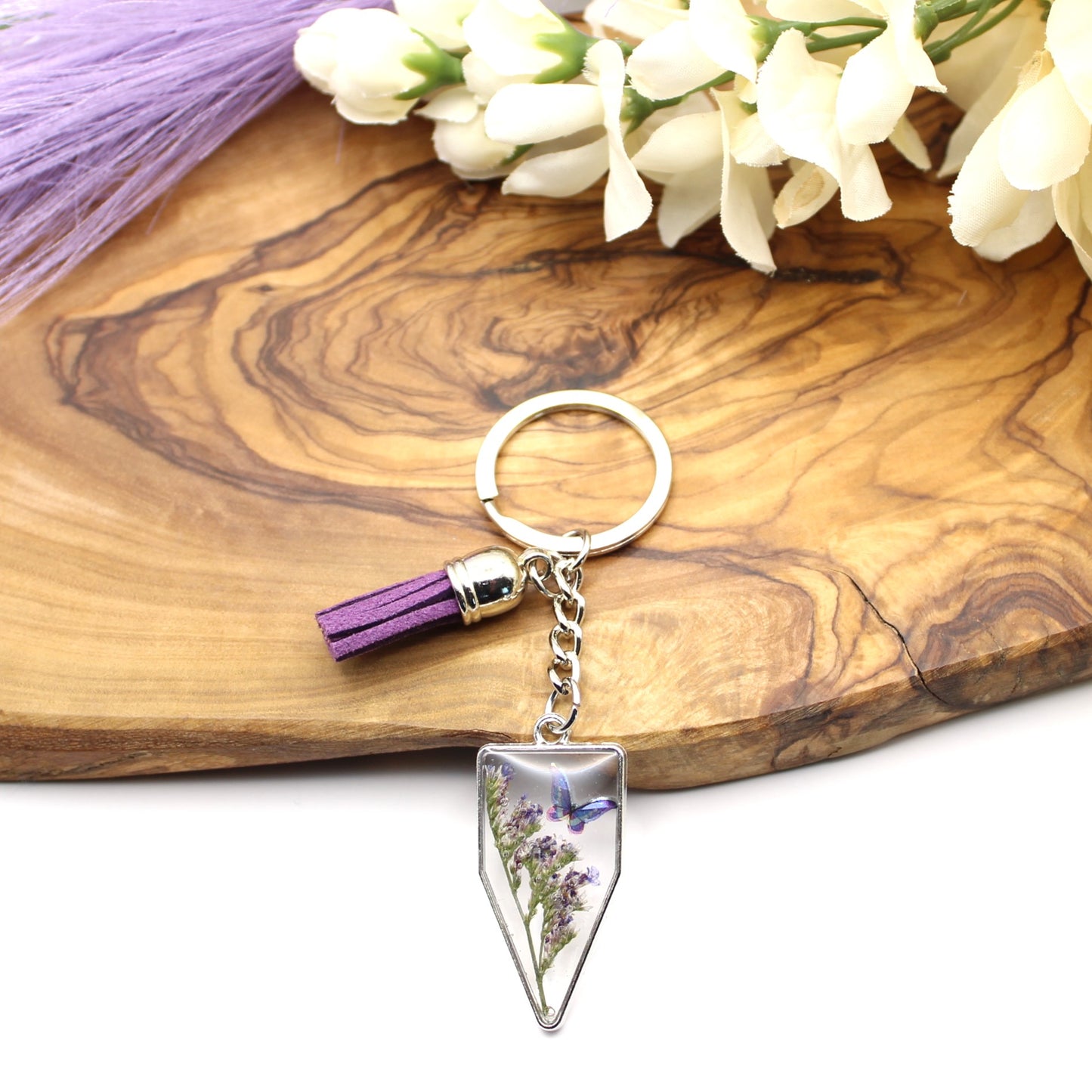 Pressed Flower Keychains-Silver