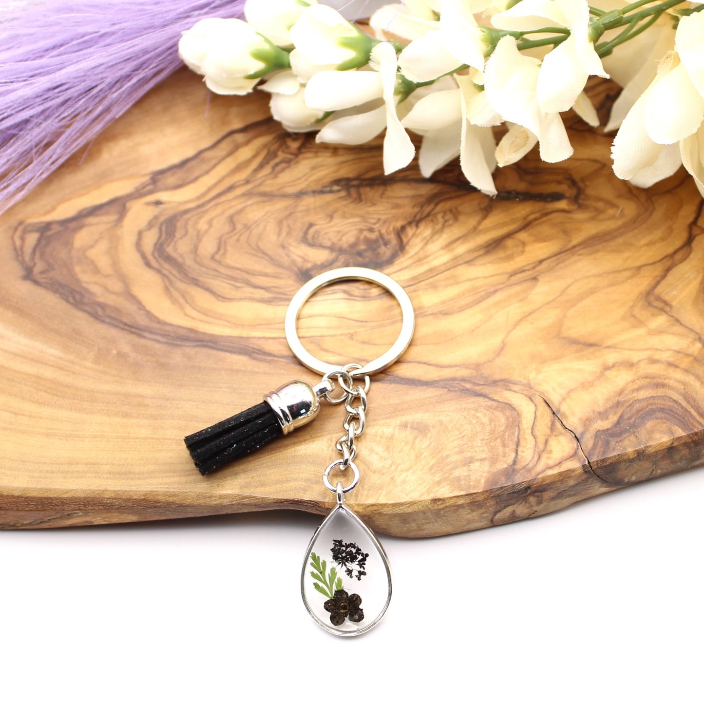 Pressed Flower Keychains-Silver