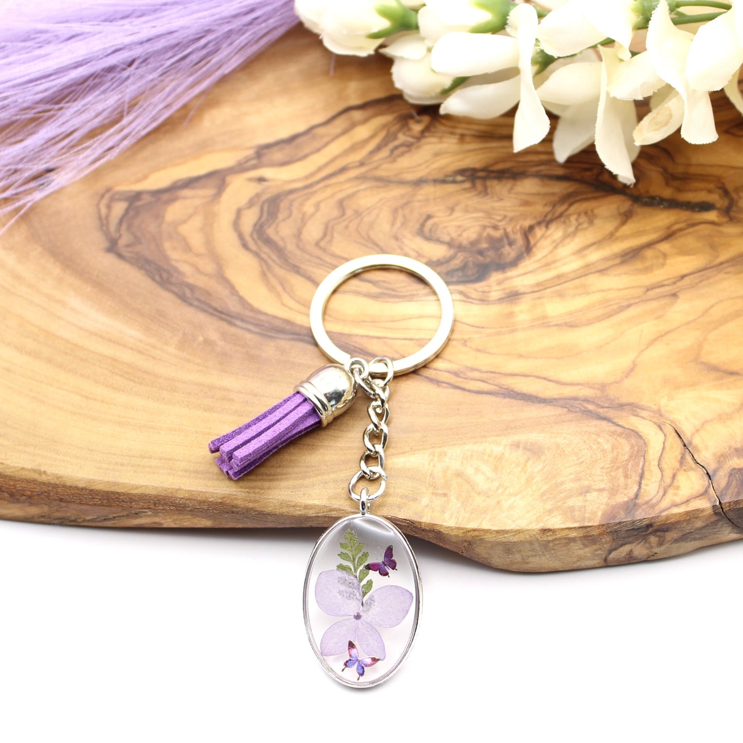 Pressed Flower Keychains-Silver