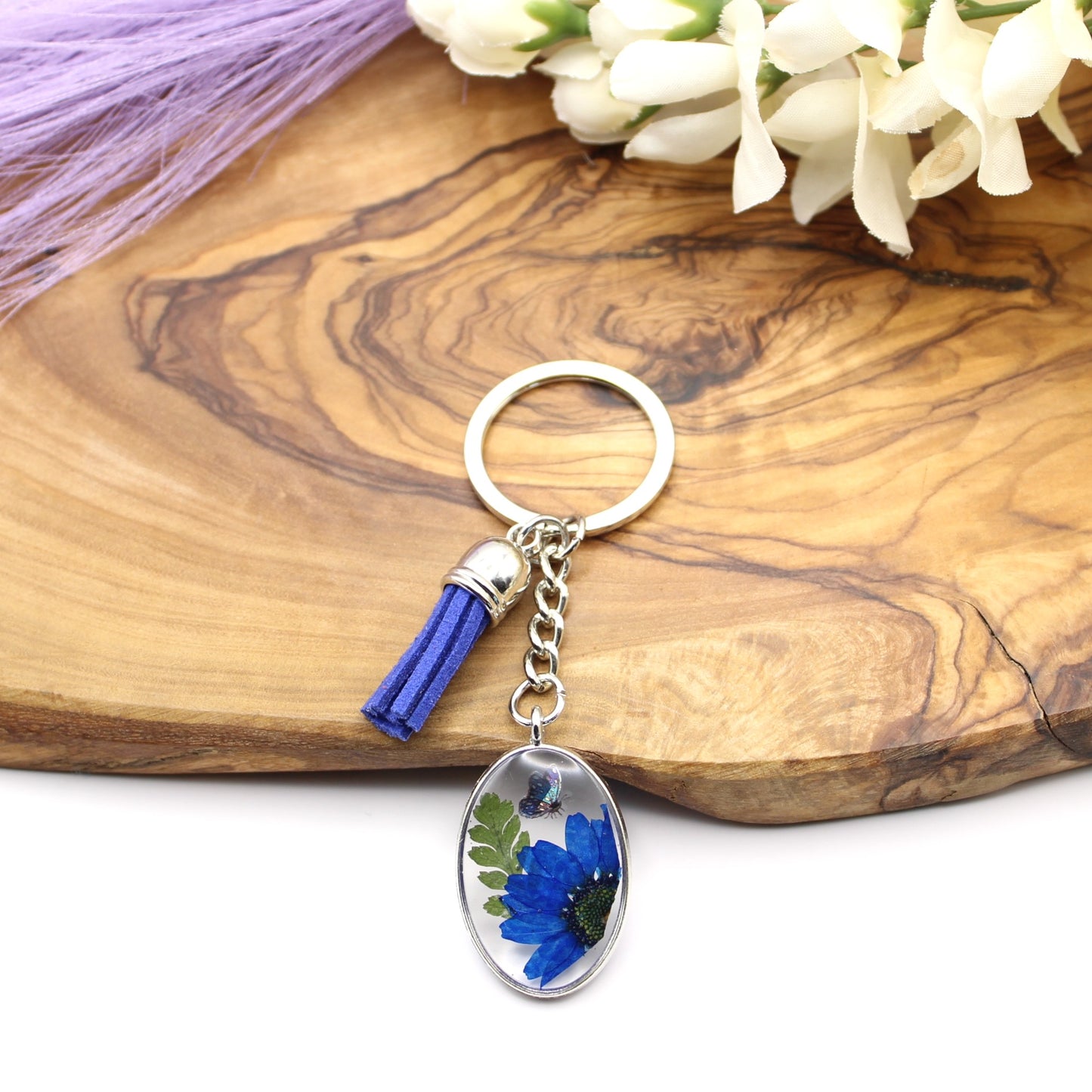 Pressed Flower Keychains-Silver