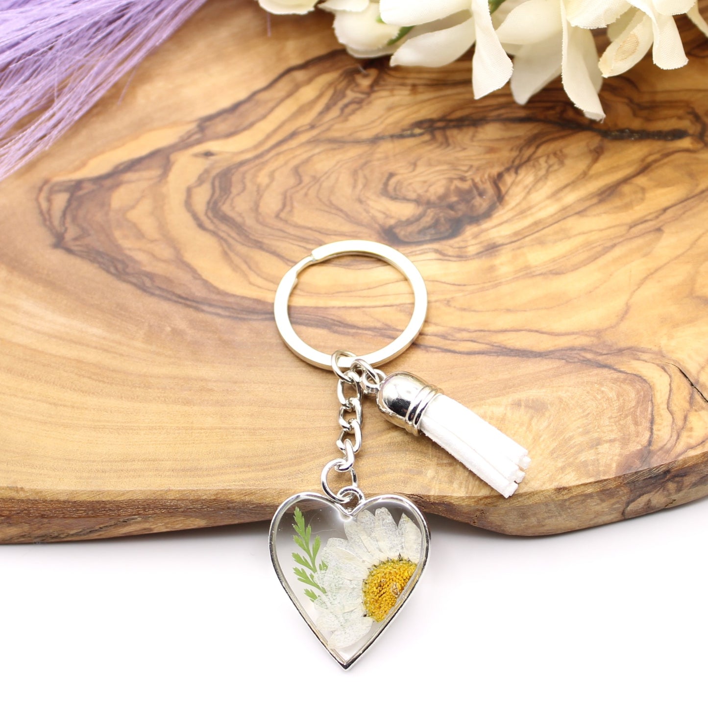 Pressed Flower Keychains-Silver