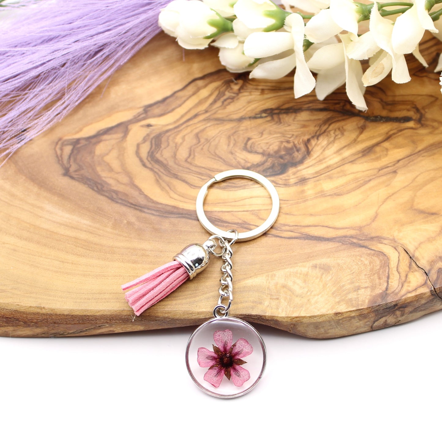 Pressed Flower Keychains-Silver
