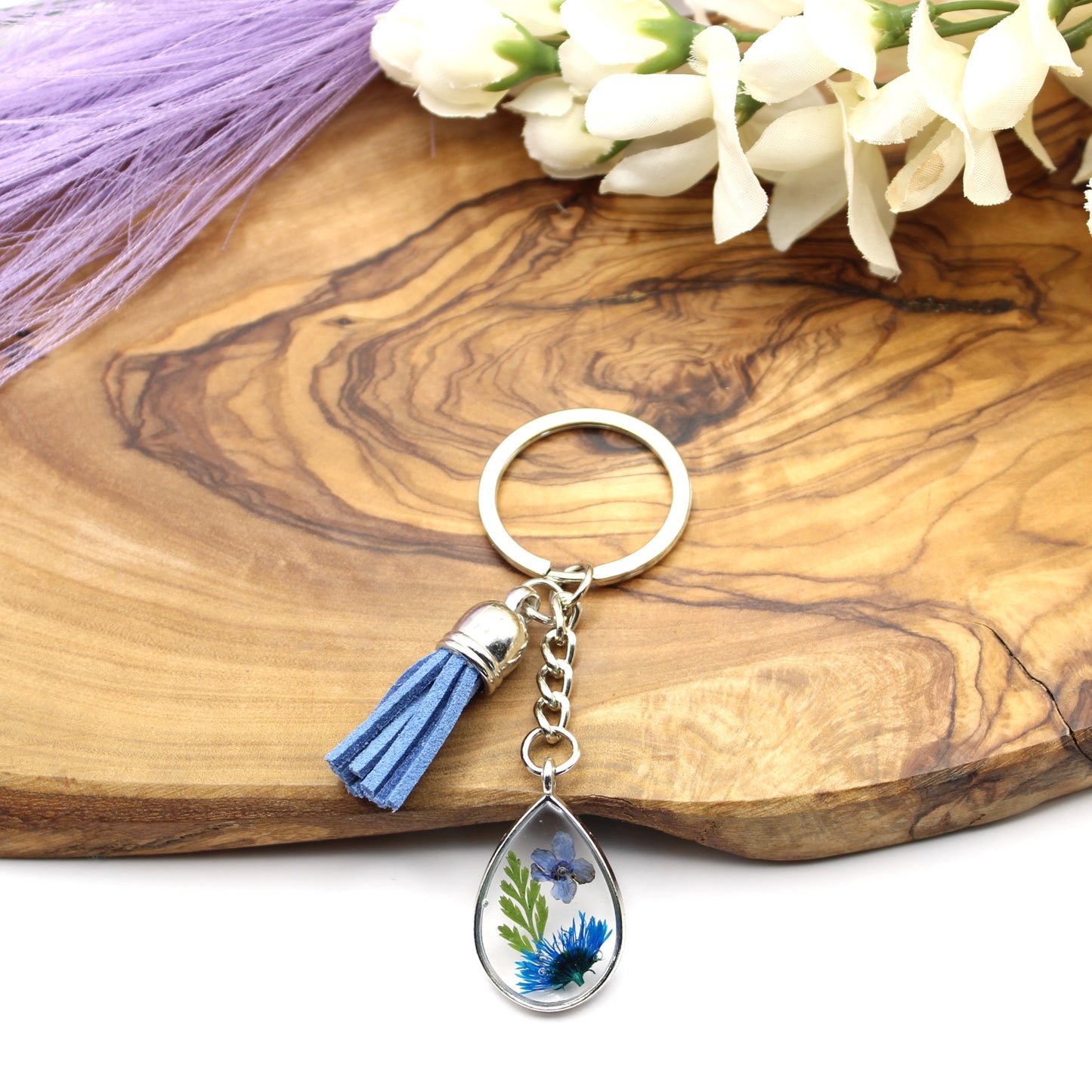 Pressed Flower Keychains-Silver