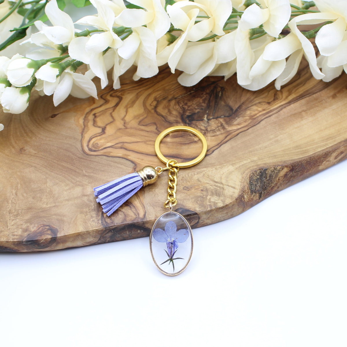 Pressed Flower Keychains-Gold