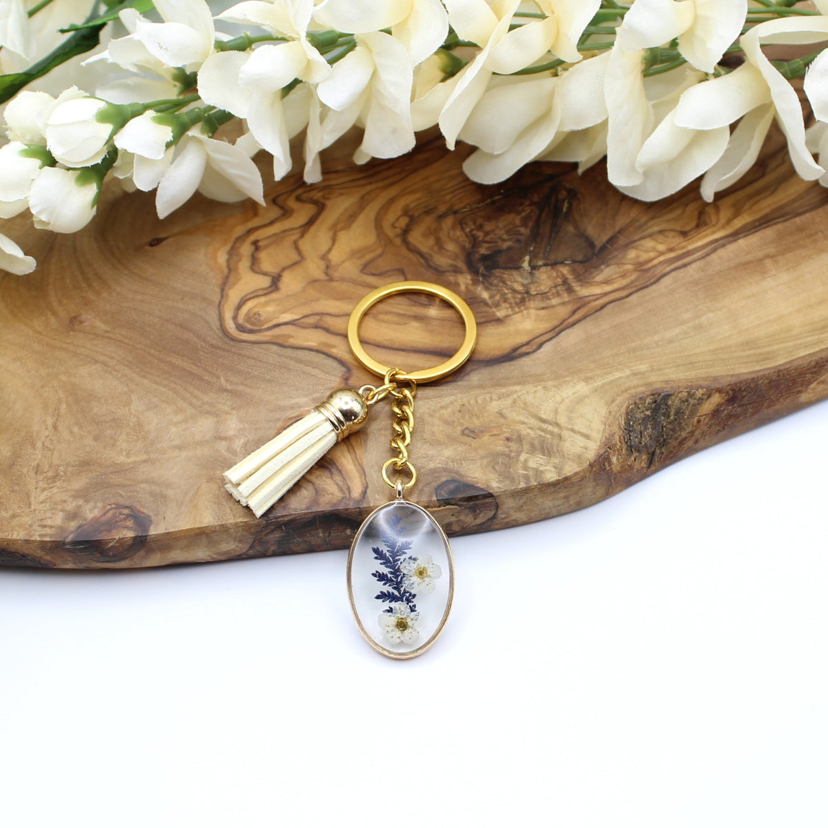 Pressed Flower Keychains-Gold