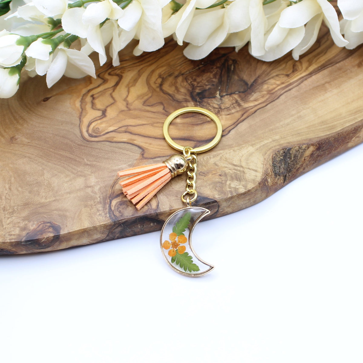 Pressed Flower Keychains-Gold